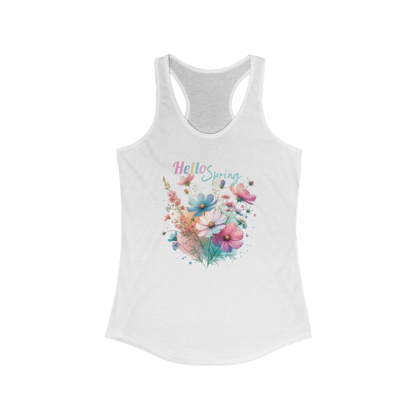 Hello Spring Racerback Tank, Floral Graphic Top