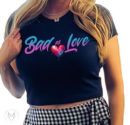 Bad at Love Baby Tee, Retro Style Graphic Shirt
