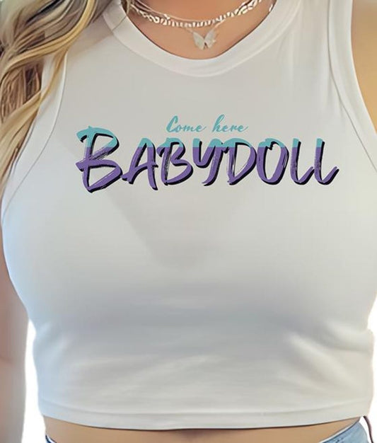 Flirty 'Come Here Babydoll' Women's Crop Tank Top- Purple