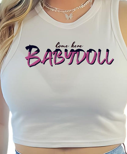 Flirty 'Come Here Babydoll' Crop Tank Top- Pink