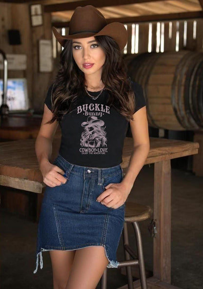 Buckle Bunny Black Baby Tee, Wild, Flirty & Western Inspired