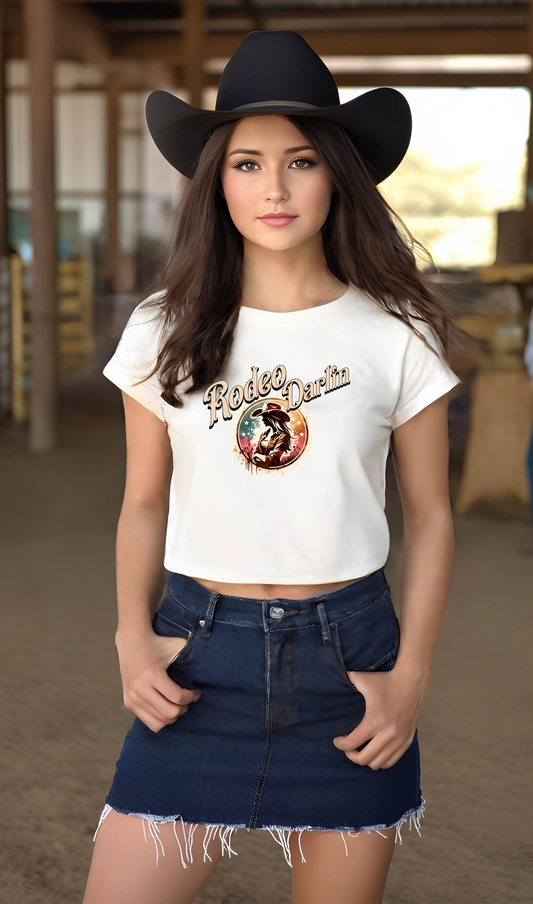 Rodeo Darlin- Women's Baby Tee - Gold