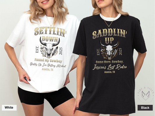 Custom, Western Themed Bachelorette/ Bridal Party Tees for Bride & Bridesmaids
