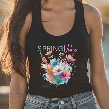 Spring Vibes Racerback Tank, Floral Graphic Top