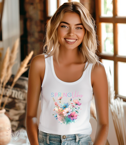 Spring Vibes Racerback Tank, Floral Graphic Top
